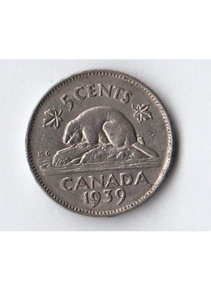1939 - CANADA 5 Cents Nickel Castoro circolato